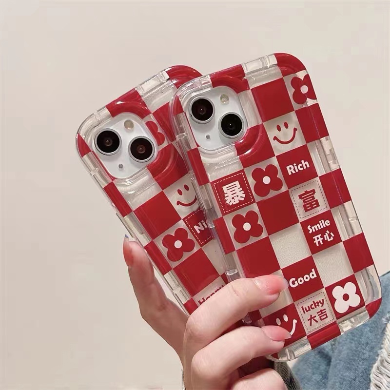 Ốp Điện Thoại Silicon TPU Mềm Trong Suốt Họa Tiết Ca Rô Đỏ Cho IPhone 14 13 12 11 Pro XS Max XR X 8 7 6 6S Plus