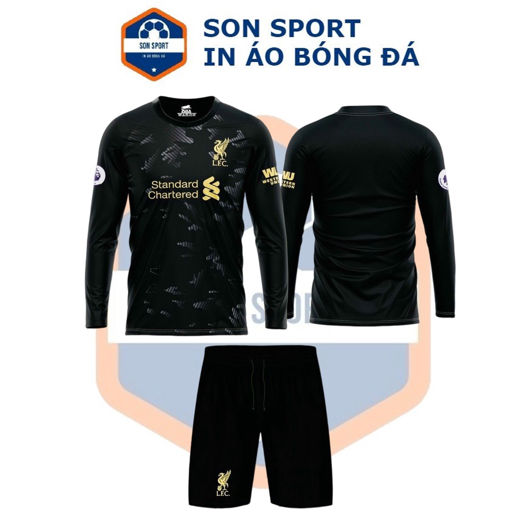 Bộ quần áo bóng đá Dài tay Thun thái CLB Liverpool 2 màu đỏ đen
