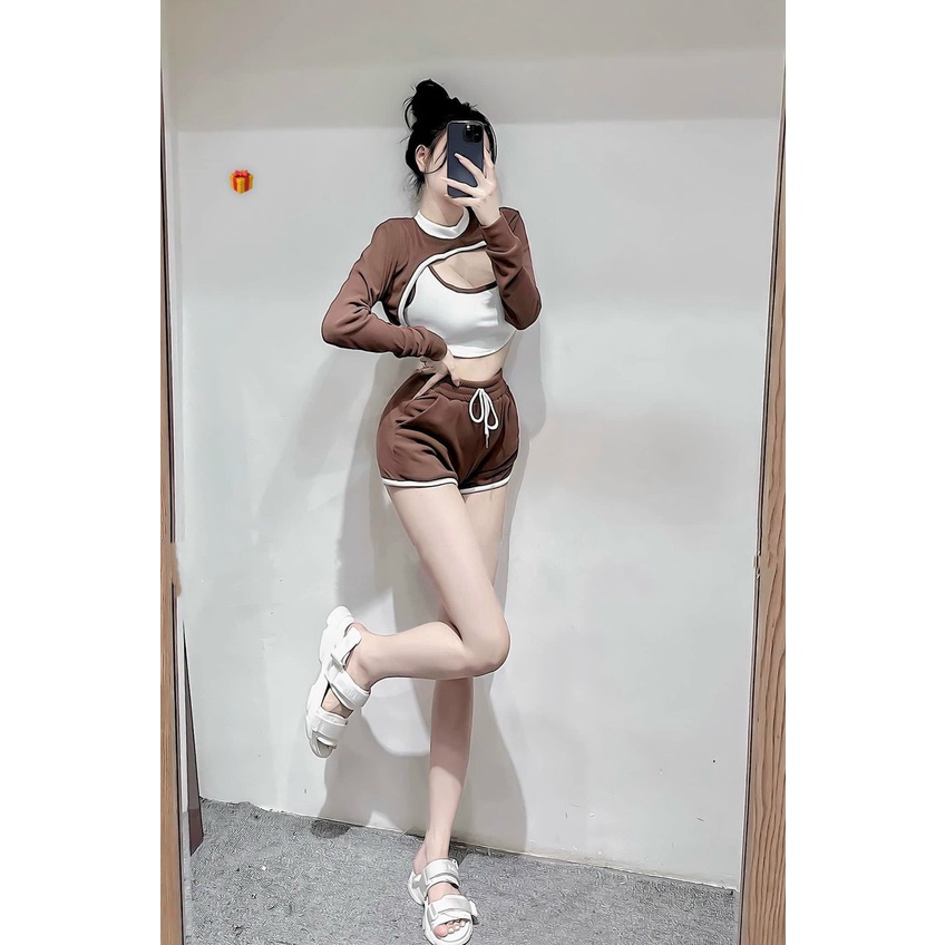 set 3 món cá tính thể thao năng động, hở ngực quần short chất gân
