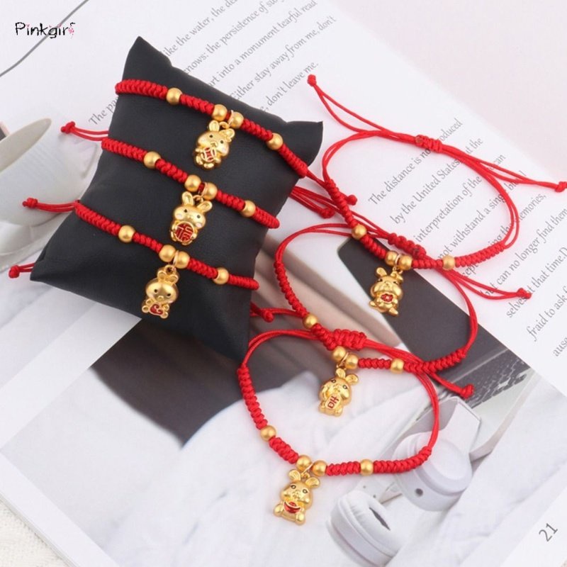 Vòng Đeo Tay May Mắn Màu Đỏ Họa Tiết Thỏ Hoàng Đạo Trung Hoa Dành Cho Nữ