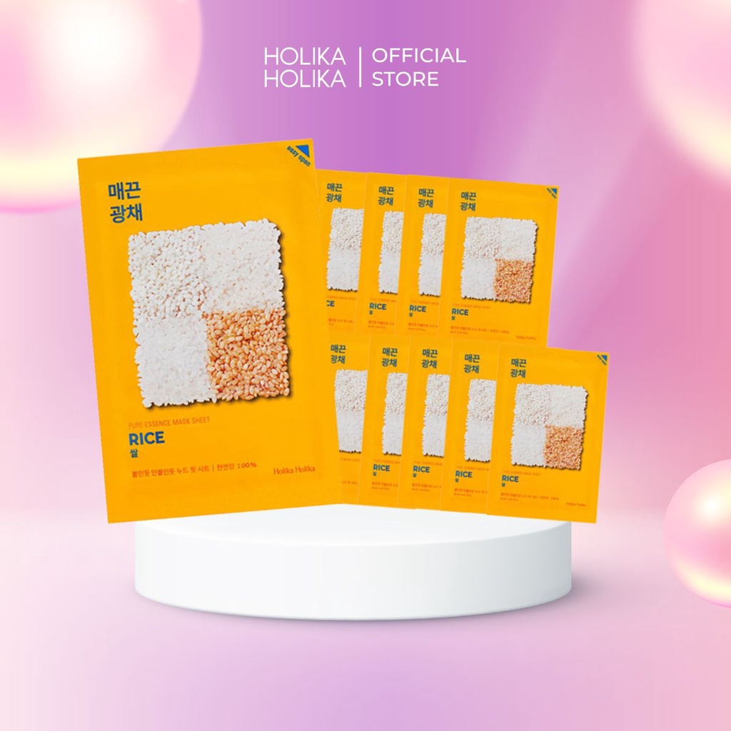 Set 10 mặt nạ giấy Holika Holika chiết xuất gạo Pure Essence Mask dưỡng ẩm, chăm sóc da 23ml - 7063