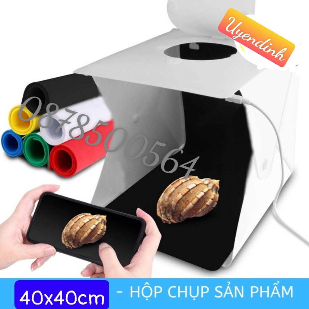 Hộp Chụp Hình Sản Phẩm Puluz 40X40cm 2 Thanh Đèn Led Siêu Sáng Có Thể Điều Chỉnh Ánh Sáng Tặng kèm 6 nền