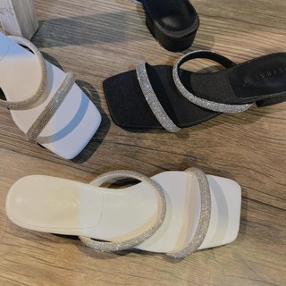Guốc nữ quai dây đính xoàn gót vuông 3 phân bigsize