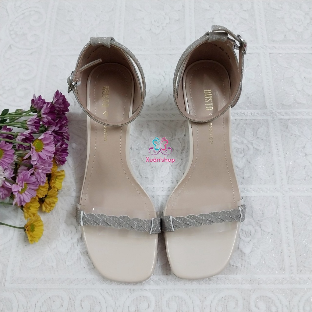 Giày sandal Dusto chất da phối ánh kim, gót nhọn 6cm
