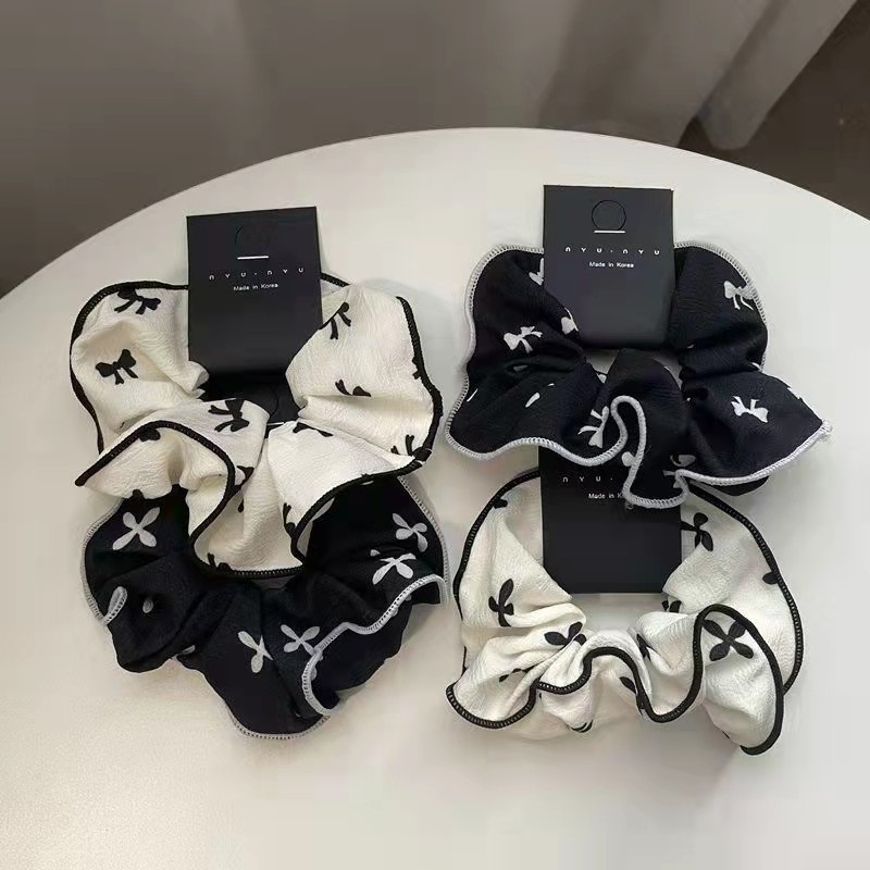 Dây Cột Tóc Cao Su Bản Lớn In Hình Mặt Cười Màu Trắng Đen Dễ Thương Cho Nữ