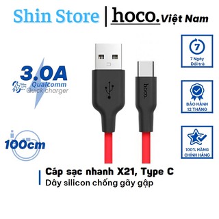 Cáp sạc nhanh hoco x21 3.0a type c, dây sạc silicon độ dài 1 mét -shinstore