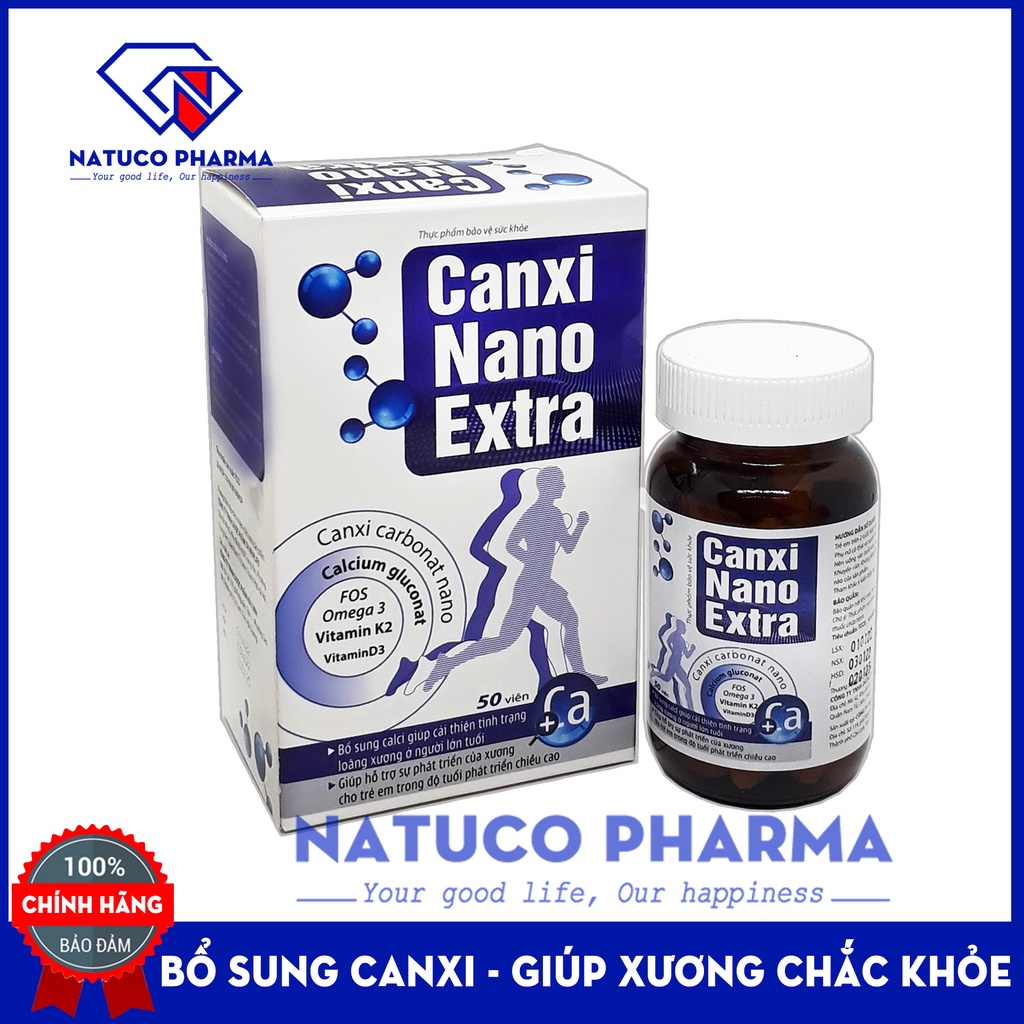 Viên uống bổ sung CALCI Canxi NANO Extra - bổ sung canxi, vitamin D3, K2 giúp xương chắc khỏe, ngừa loãng xương - Hộp 50