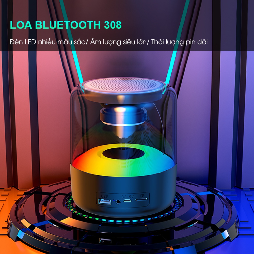 Loa bluetooth không dây SIDOTECH 308 mini bass mạnh âm thanh vòm 360 độ có LED RGB cho điện thoại máy tính laptop để bàn