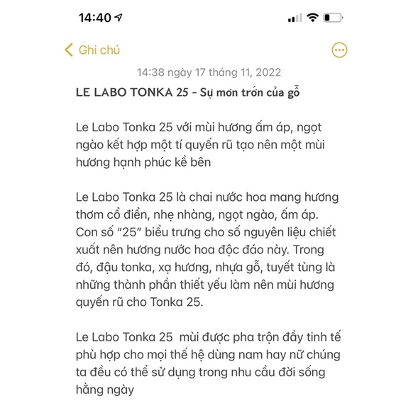 Vial nước hoa Le Labo : The Noir 29 - Tonka 25 - Jasmin 17 - Another 13 - Santal 33 ... 0.75ml chính hãng