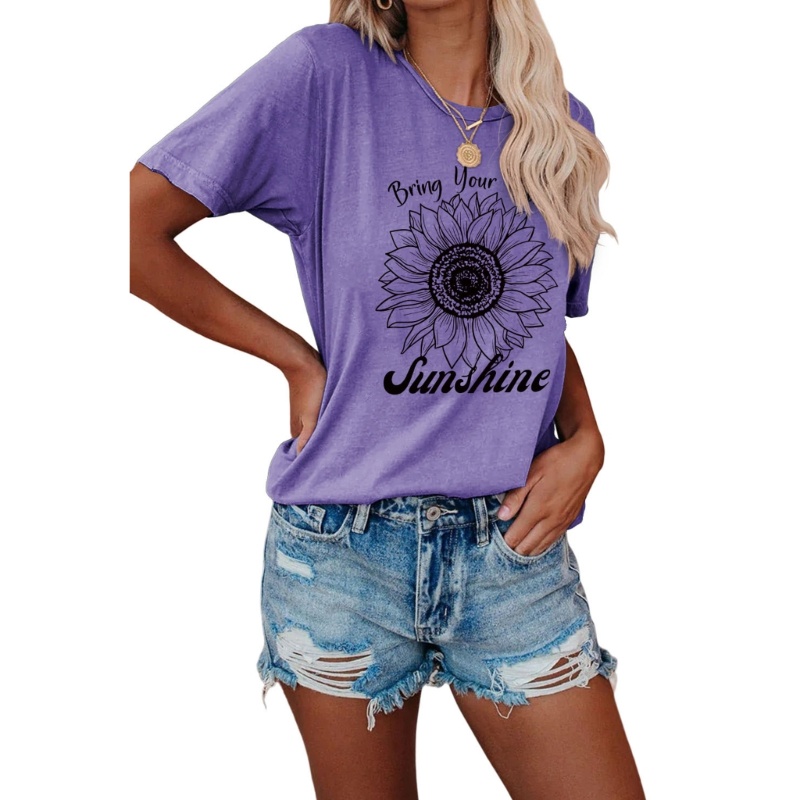 Áo Thun Tay Ngắn In Hình Hoa Hướng Dương Dễ Thương Cho Nữ