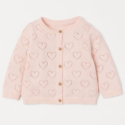 Áo khoác HM bé gái áo cardigan hồng họa tiết trái tim auth