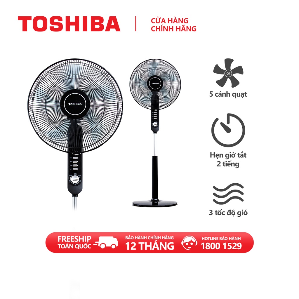 Quạt đứng Toshiba F-LSA10(K)VN - 5 cánh - Hẹn giờ tắt - Góc đảo gió 85 độ - Hàng chính hãng, bảo hành 12 tháng