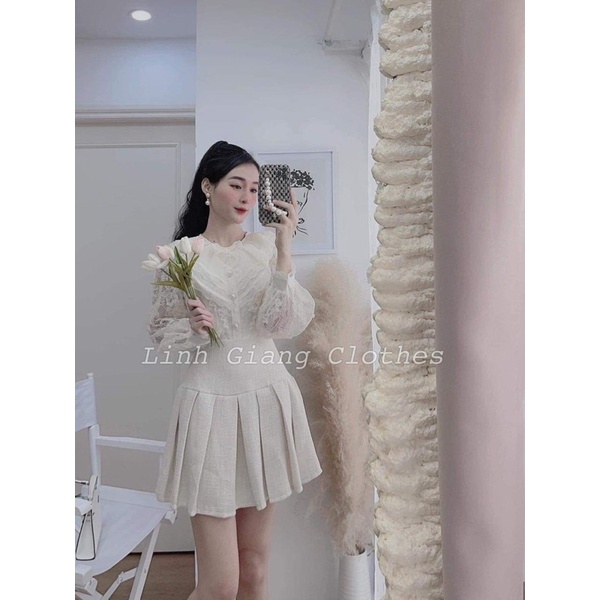 [ 𝐅𝐑𝐄𝐄 𝐒𝐇𝐈𝐏 ] Set áo hoa ren nổi mix chân váy xếp ly siêu xinh  Áo hoa ren bông nổi QC cao cấp siêu đẹp