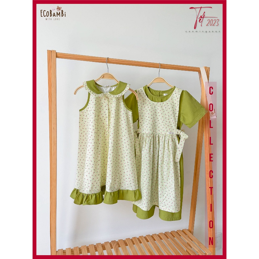 Đầm xoè đuôi cá cổ lá sen, thiết kế mang phong cách Vintage cho bé gái chất liệu linen cao cấp Ecobambi