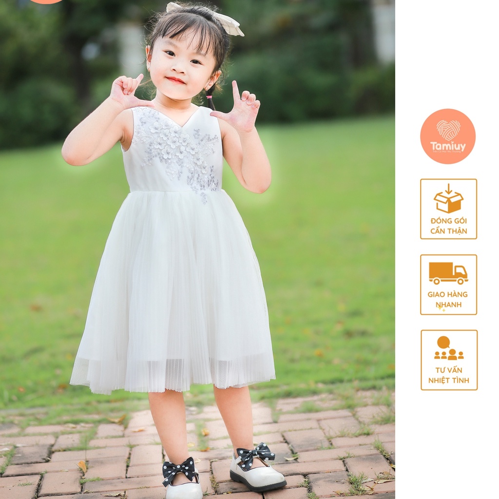 Đầm Dạ Hội Tamiuy Không Tay Thiết Kế Lưới Dập Ly Đính Hoa Cao Cấp Thời Trang Sinh Nhật Bé Gái
