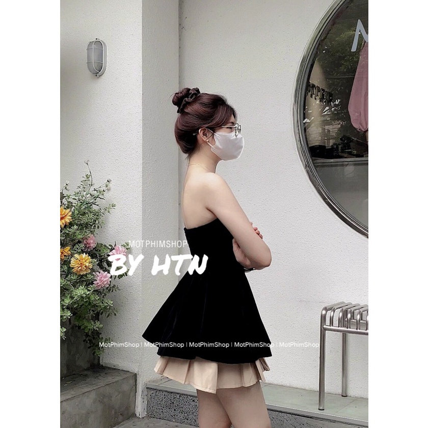 ÁO CÚP NHUNG ĐỎ/ĐEN sang chảnh