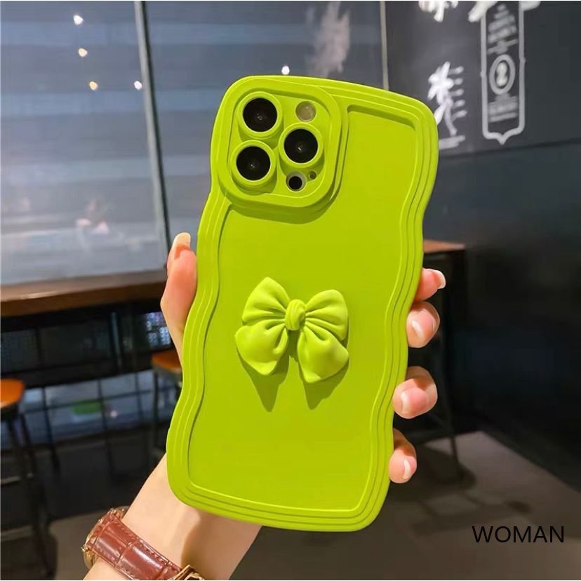 Ốp Điện Thoại Màu Xanh Matcha Đính Nơ Cho iPhone 13 Pro Max 14 Pro Max 12 Pro Max 11 Pro