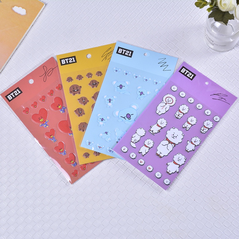 Miếng Dán PVC 3D Chống Nước Hình BTS BT21 Dễ Thương Trang Trí Sổ Tay DIY