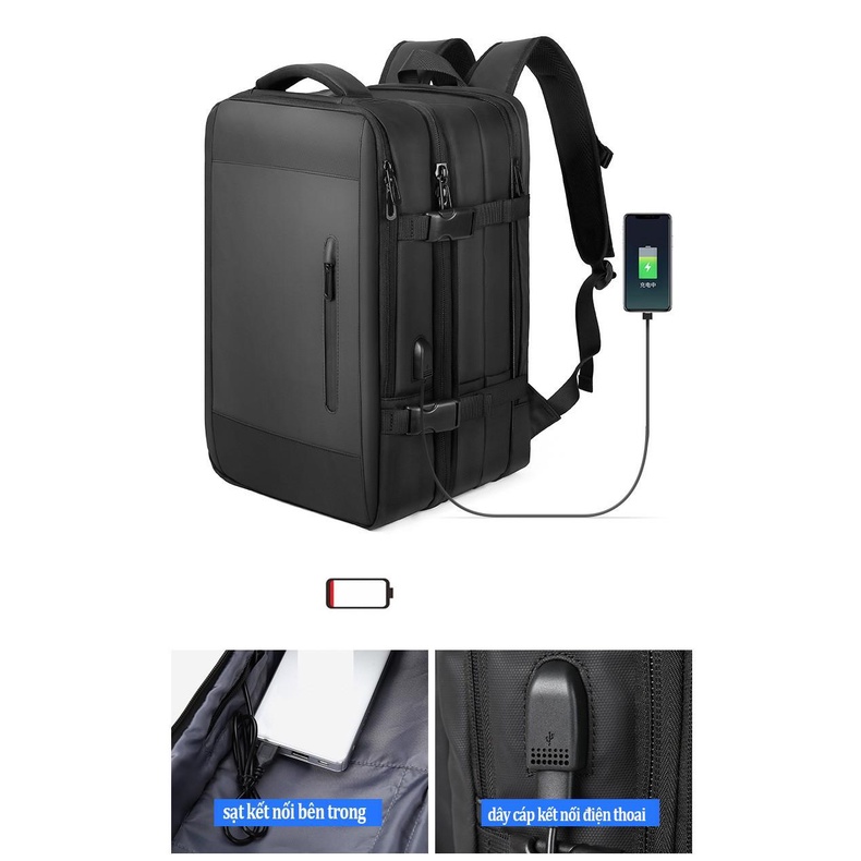 Balo laptop17 inch chống  nước 3 chức đa năng có sạt USB công nghệ mới OLES Full đen