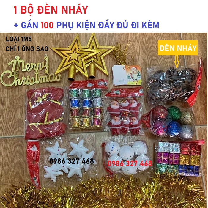 Cây  thông Noel  trang trí giáng sinh- Chân sắt, size Đại- Full phụ kiện- BAO ĐẸP Size: 150cm