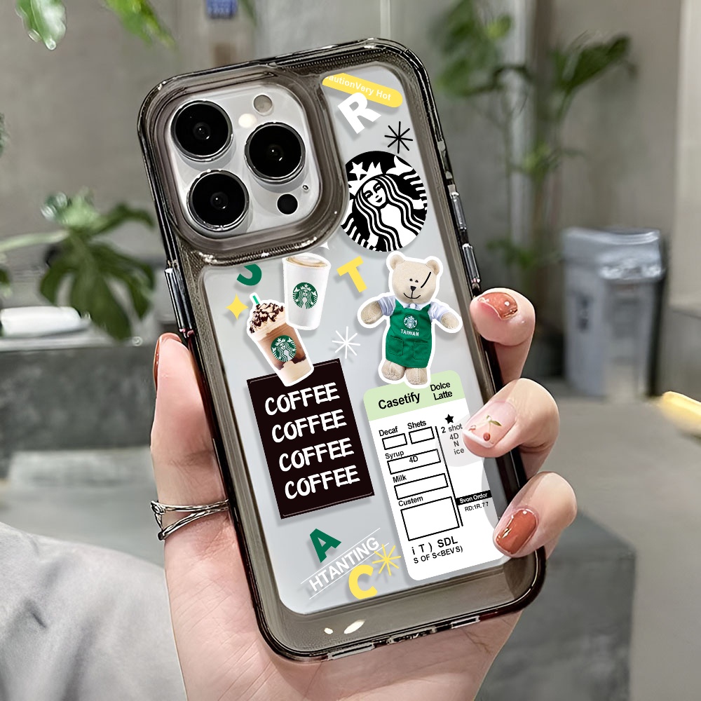 Ốp Điện Thoại Trong Suốt In Hình Gấu Và Cốc Cà Phê Cho iphone 14 Pro Max 13 11 12 7Plus X XR XS Max 8 7