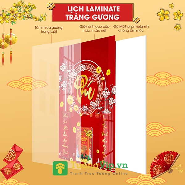 Tranh Lịch Gỗ Treo Tường Laminate Tráng Gương 2024  - Hươu Hiện Đại