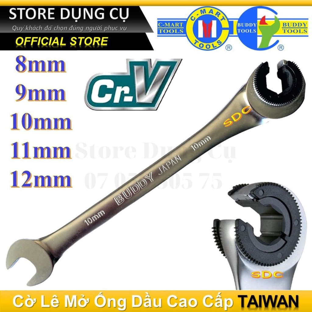 8-12mm Cờ lê mở ống dầu tự động cao cấp Buddy Taiwan | Cờ lê bánh cóc linh hoạt Cr-V 72R | A0112 A0113 A0114 A0115 A0116
