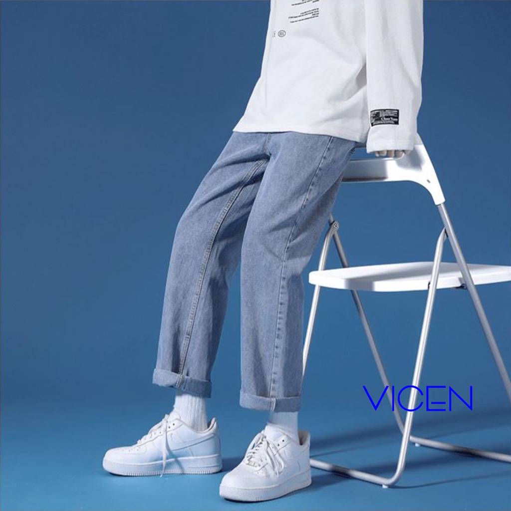 Quần Bò Baggy Nam Phom Xuông Chất Jeans Mềm Ống Rộng Vicenzo Màu Xanh Đen, Quần Bò Nam Ống Rộng Hottrend 2023