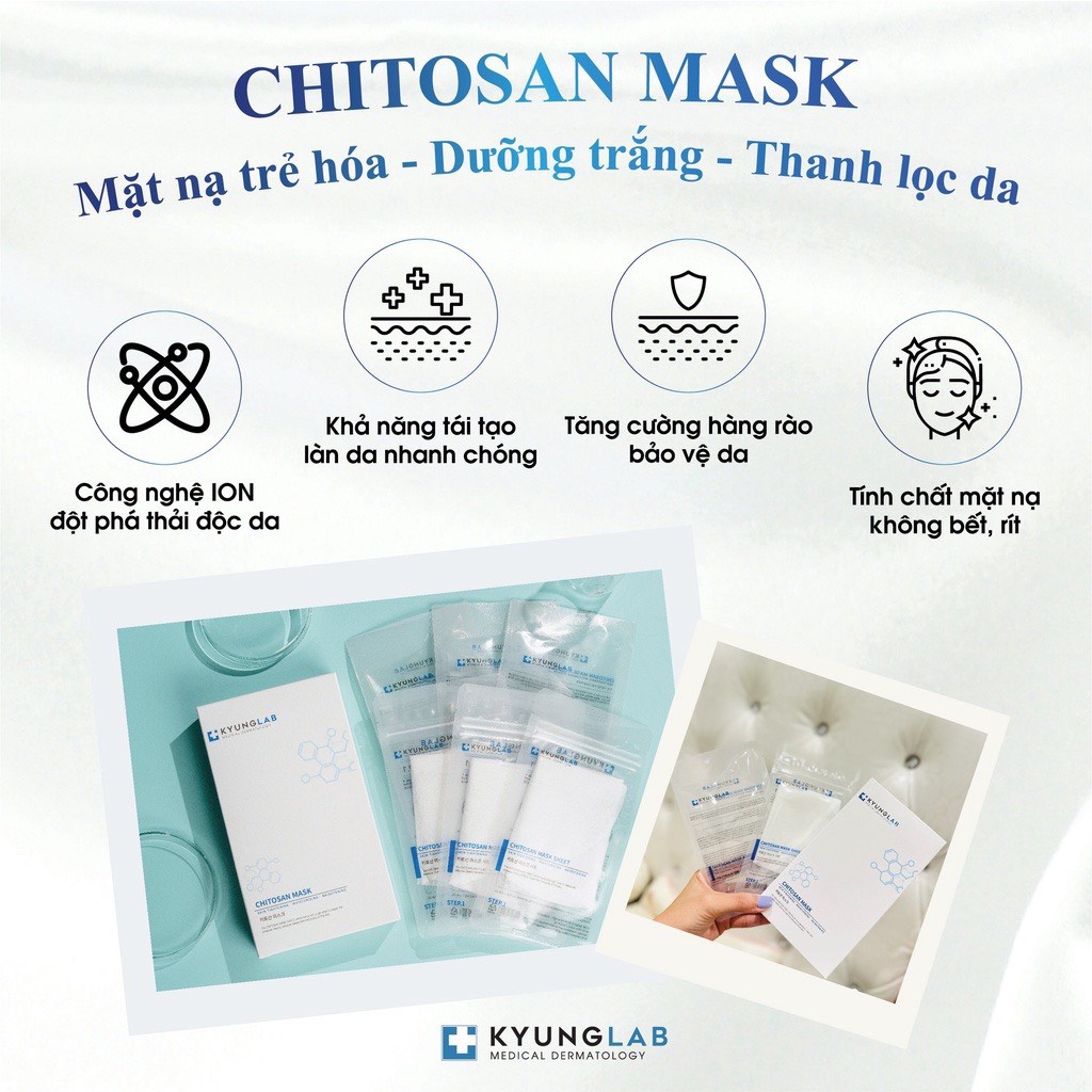Mặt nạ KyungLab Chitosan Mask trẻ hoá, dưỡng trắng, thanh lọc thải độc da (hộp 3 miếng)
