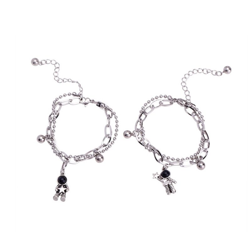 Vòng Tay Hai Lớp Bằng Kim Loại Màu Bạc Hình Phi Hành Gia Dành Cho Cặp Đôi