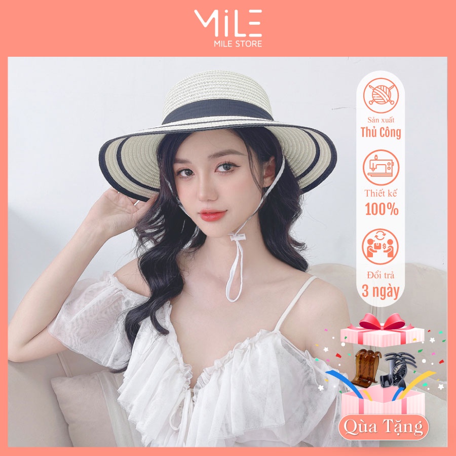 Mũ Cói Vành Vừa Nữ MILE STORE Vintage Đính Nơ Dễ Thương 3 Màu Lựa Chọn MC009