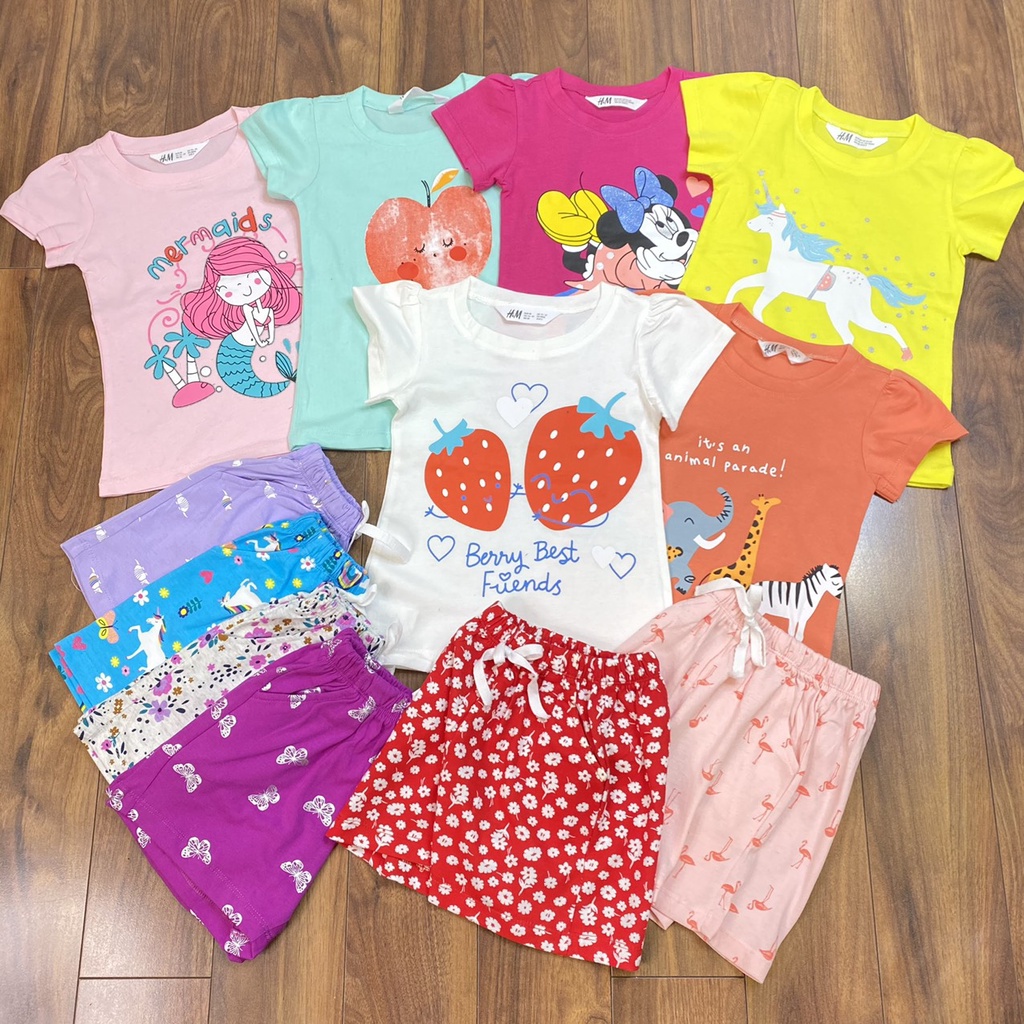 Bộ bé gái ngắn tay H&M cotton xuất dư Form to