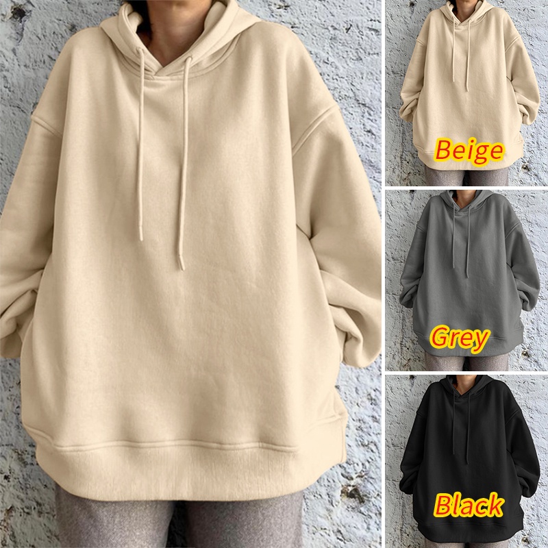 Áo hoodie ZANZEA dài tay màu trơn phong cách Hàn Quốc trẻ trung cho nữ