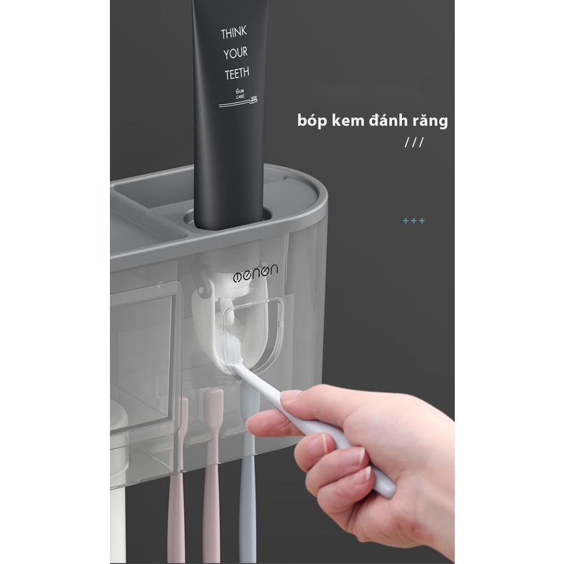 Bộ Nhả Kem Đánh Răng Tự Động - Kệ Treo Bàn Chải Dán Tường Kèm Cốc Hút Nam Châm，Không đấm và không làm hỏng tường