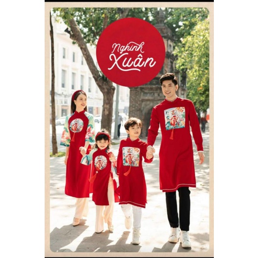 Áo dài bé trai bé gái long phụng, áo dài gia đình chất tafta phối tay in lạ mắt - Áo Dài Sài Gòn H&T