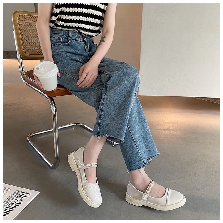 Giày búp bê có quai Mary Jane phối màu quai xích đế cao 3.5cm Yannie Lolita