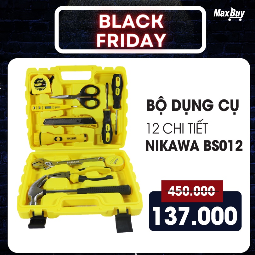 Bộ dụng cụ sửa chữa cầm tay gia đình đa năng đồ nghề điện sửa chữa Nikawa 12 món NK-BS012 bảo hành 36 tháng