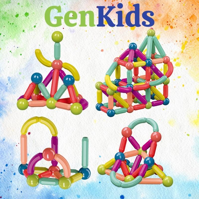Xếp hình nam châm, Bộ đồ chơi ghép hình nam châm thông minh cho bé trai, bé gái GenKids