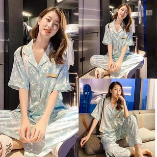 Pijama cộc dài nai hồng thắt nơ 1 lụa qccc