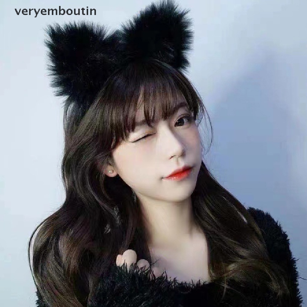 Băng Đô Cài Tóc Hình Tai Mèo Bằng Lông Nhung Dễ Thương Xinh Xắn