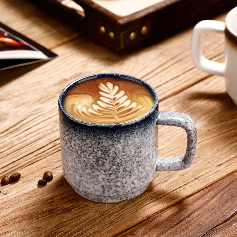 Cốc Uống Cà Phê Bằng Gốm Sứ Màu Đen Dung Tích 300ml Phong Cách Retro Nhật Bản