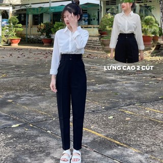 Quần tây đen 2 nút , quần tây cạp cao đi học , quần tây nữ lưng cao hàng loại 1