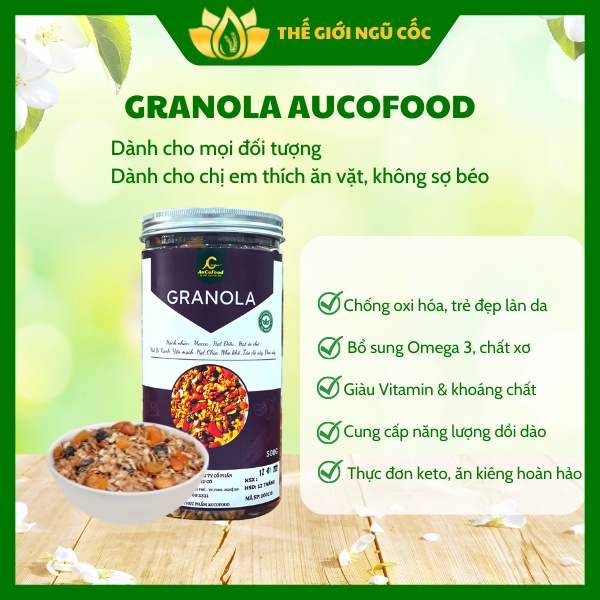 Granola Aucofood siêu hạt, thơm ngon dinh dưỡng, hộp tiện lợi 500gr