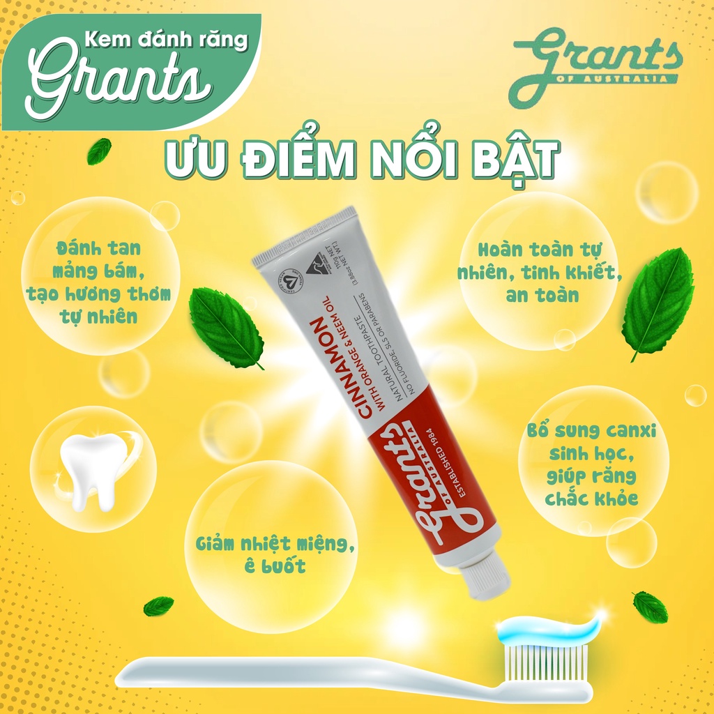 Kem đánh răng Grants thảo dược tự nhiên vị quế tuýp 110gr