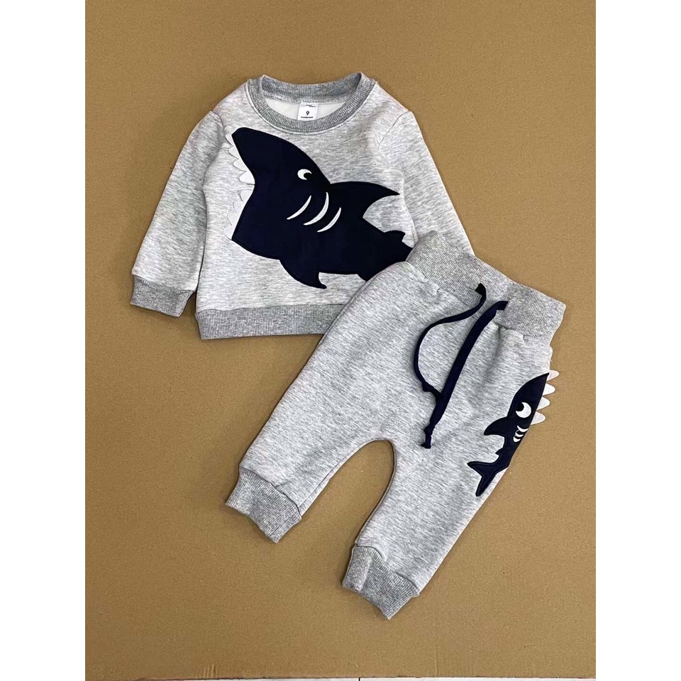 Bộ Nỉ Bông Thu Đông Bé Trai, Bộ Nỉ Xuất Pháp Dư Xịn Hãng CUTE KOALA Hình Cá Mập 6M-4Y