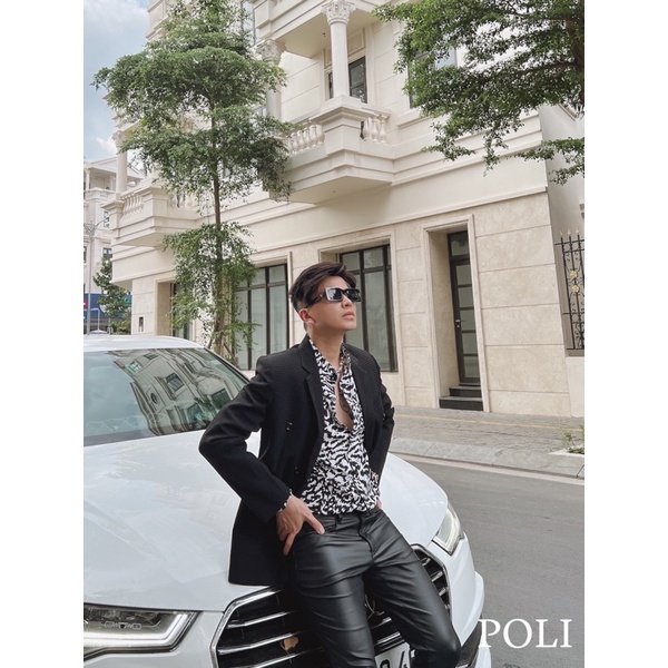 Áo sơ mi nam POLI MAN có màu hoạ tiết đen trắng