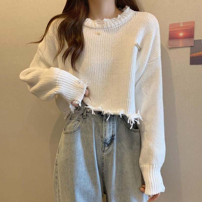 Áo Sweater Cổ Tròn Dáng Rộng Màu Sắc Đơn Giản Phong Cách Hàn Quốc
