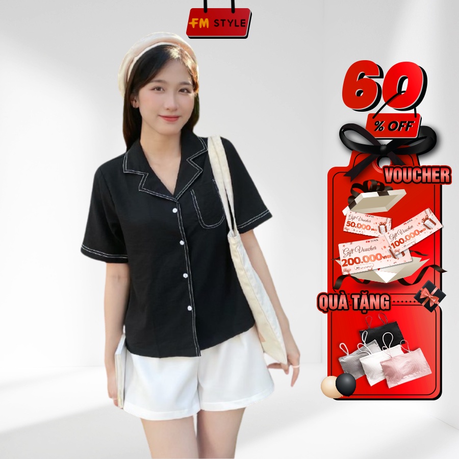Áo sơ mi nữ Fmstyle tay ngắn kiểu công sở thiết kế chỉ chất Cotton 2 chiều cao cấp phong cách ulzzang 220323405