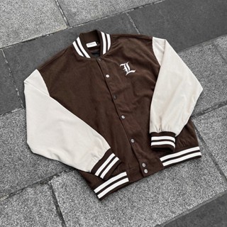 [XẢ KHO] Áo khoác bomber, varsity jacket nam nữ FOMAX chữ L chất nhung tăm unisex Local Brand màu nâu