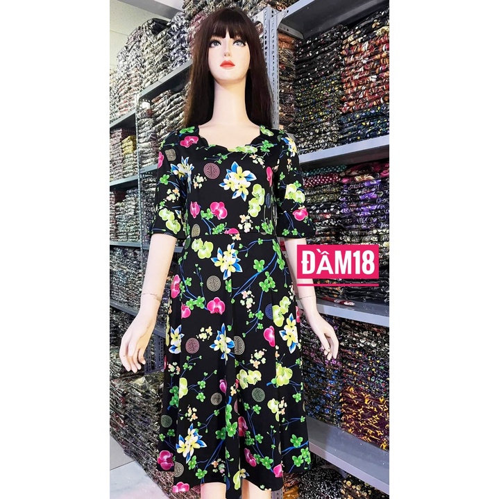 Đầm trung niên thun aty in 3D thun loại 1